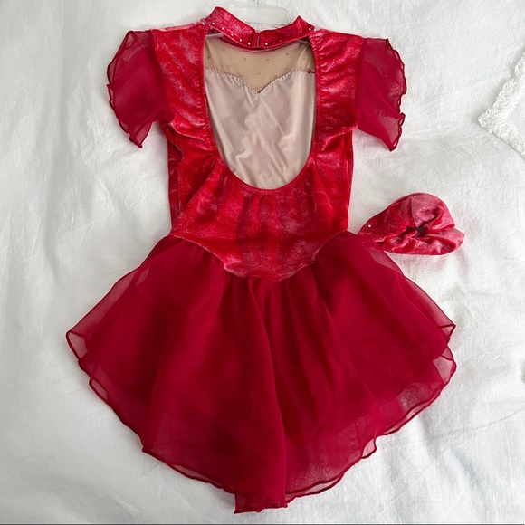 Red Figure Skating Competition Dress S - Picture 2 of 9